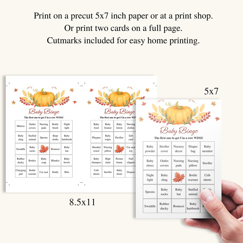 30 Printable Pumpkin Baby Shower Bingo Cards 5x7 Prefilled Little ...