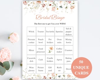 50 Printable Wildflower Bridal Shower Bingo Cards, Prefilled Bridal Shower Gift Bingo Cards, Floral Bridal Shower Games, DOWNLOAD