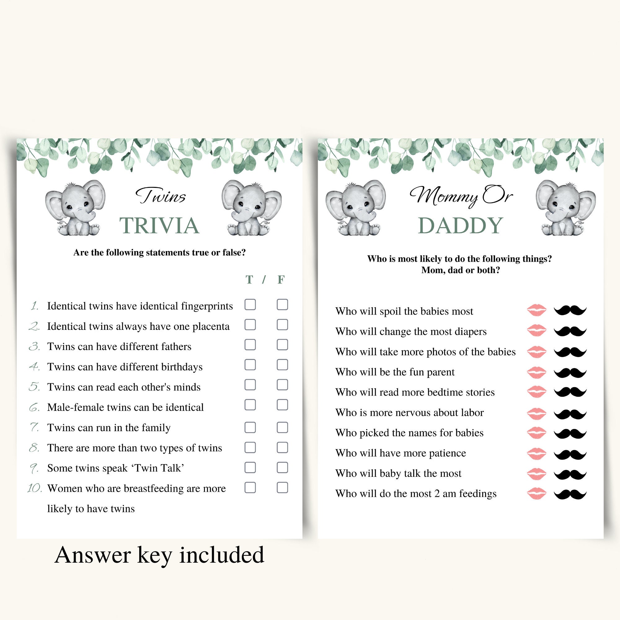 8 Printable Twin Baby Shower Games Twin Boy and Girl Baby Shower Game ...