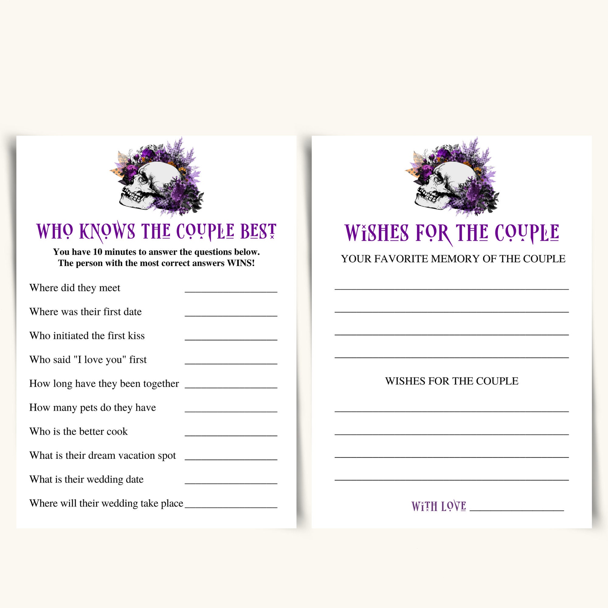 10 Printable Gothic Same Sex Wedding Shower Games Goth Same Sex Shower ...