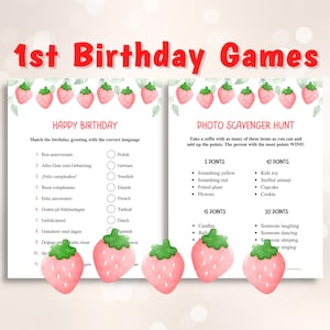 12 juegos imprimibles para el primer cumpleaños con frutos rojos, paquete de juegos para la fiesta del primer cumpleaños, juegos para la fiesta del cumpleaños con frutos rojos, tamaño carta de EE. UU. y A4 incluidos DESCARGAR