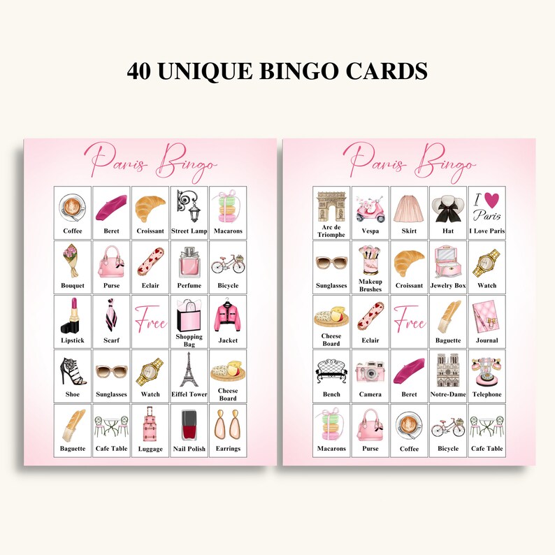 40 Printable Paris Bingo Cards Paris Themed Bingo Cards for - Etsy