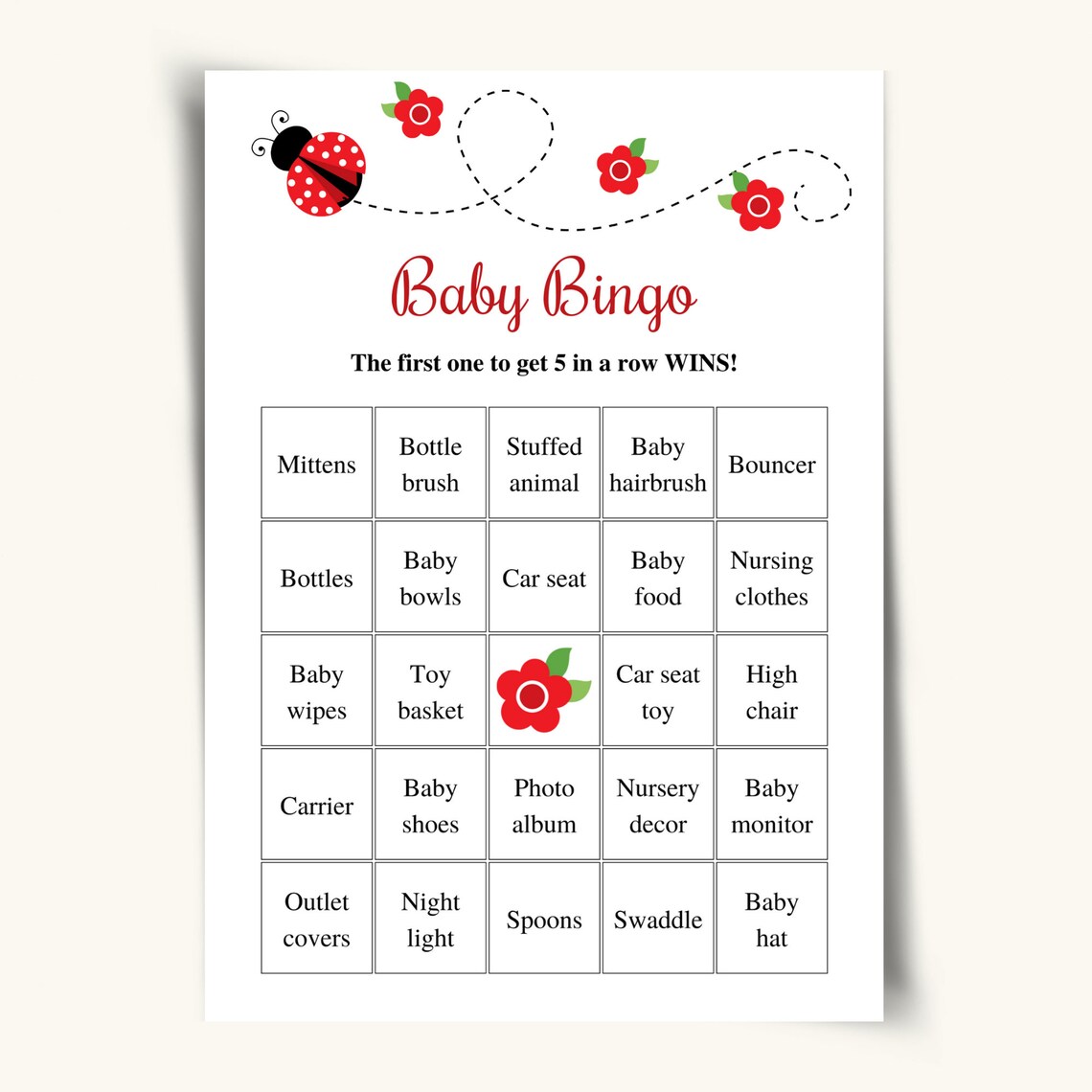 30 Printable Prefilled Baby Shower Bingo Cards Ladybug Baby | Etsy