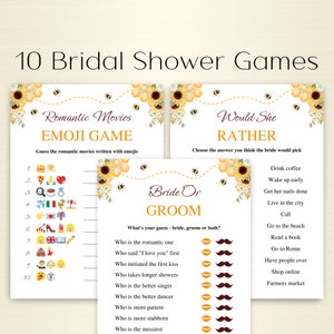 10 Printable Bee Themed Bridal Shower Games | Sunflower And Bee Bridal Shower Games | Meant To Bee Wedding Shower Games | DOWNLOAD