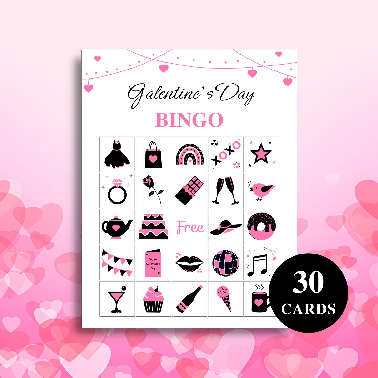30 Printable Galentine's Day Bingo Cards | Galentine's Day Games ...