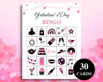 30 Printable Galentine's Day Picture Bingo Cards: US Letter Size & A4 DOWNLOAD