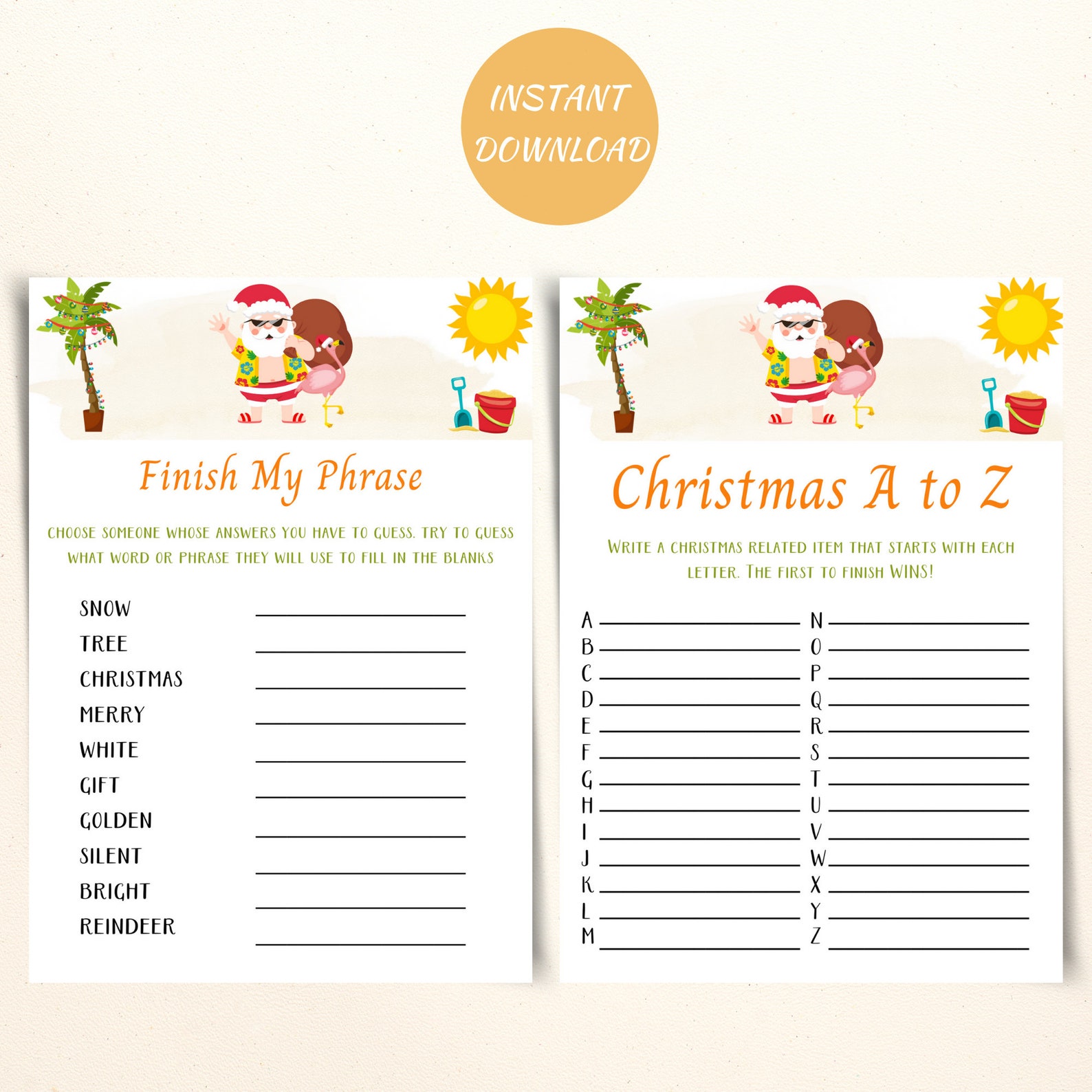Printable Christmas In July Party Games 5x7 Games For Xmas In Etsy