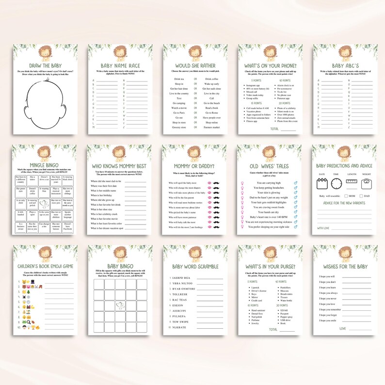 30 Printable Lion Baby Shower Games, Jungle Baby Shower Games, Safari Baby Shower Games, Safari Animals Baby Shower Games, DOWNLOAD image 6