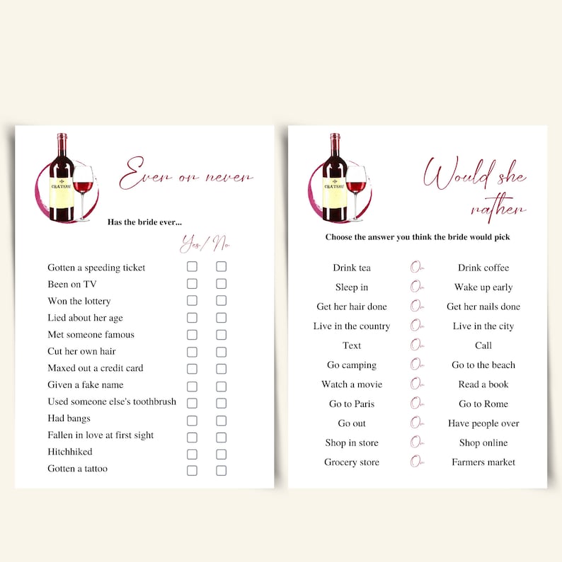 10 Printable Wine Themed Bridal Shower Games Winery Bridal Shower Game ...
