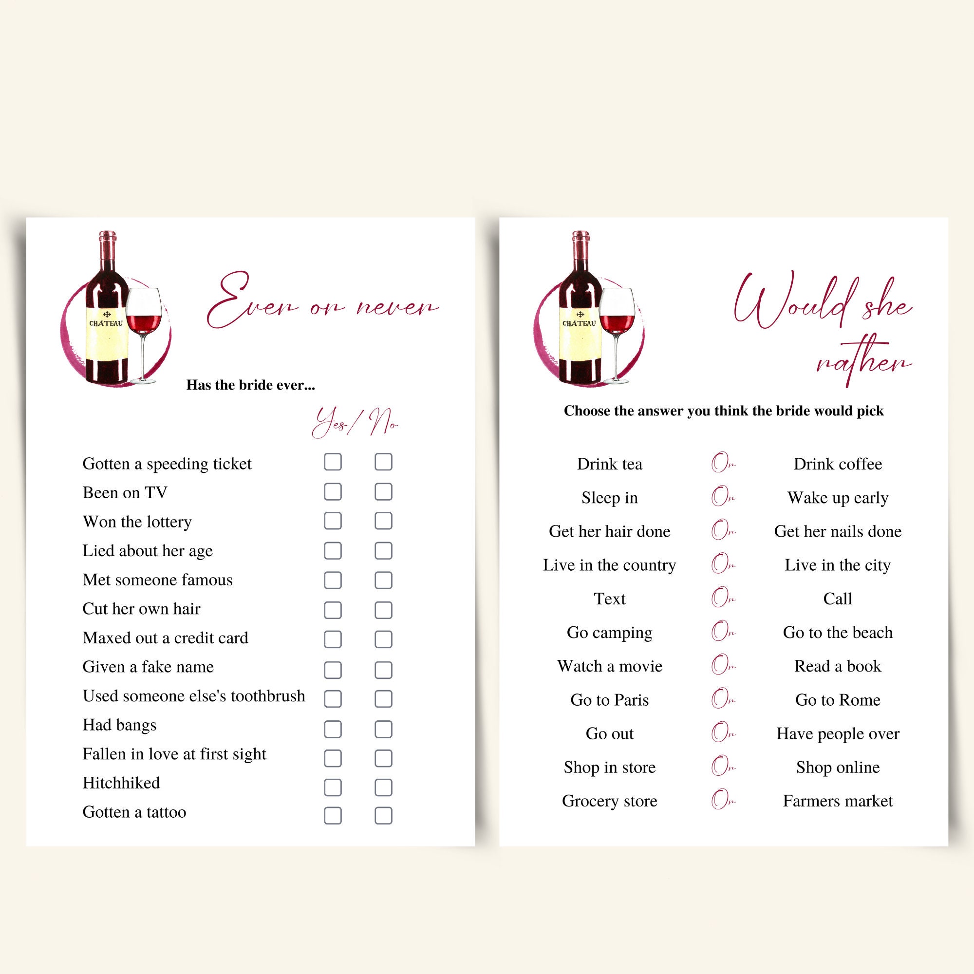10 Printable Wine Themed Bridal Shower Games Winery Bridal Shower Game ...
