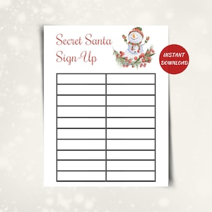 Printable Secret Santa Sign Up Sheet: DOWNLOAD