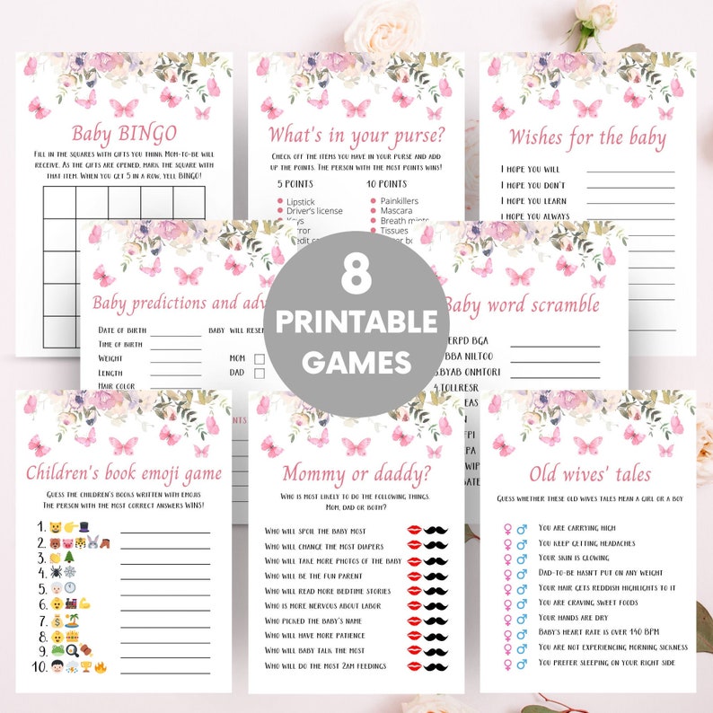 Baby Girl Pink Butterfly Garden Printable Baby Shower Party Package Baby Girl Pink Butterfly Garden Printable Baby Shower Party Package
