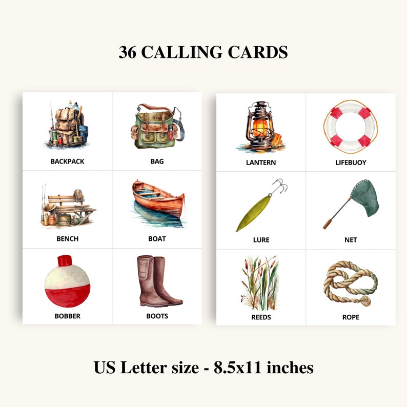 50 Printable Fishing Bingo Cards Fishing Themed Picture Bingo Fishing ...