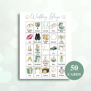 50 tarjetas de bingo de boda imprimibles / tarjetas de bingo de imagen de boda verde / bingo de despedida de soltera / bingo de ducha de boda / DESCARGAR