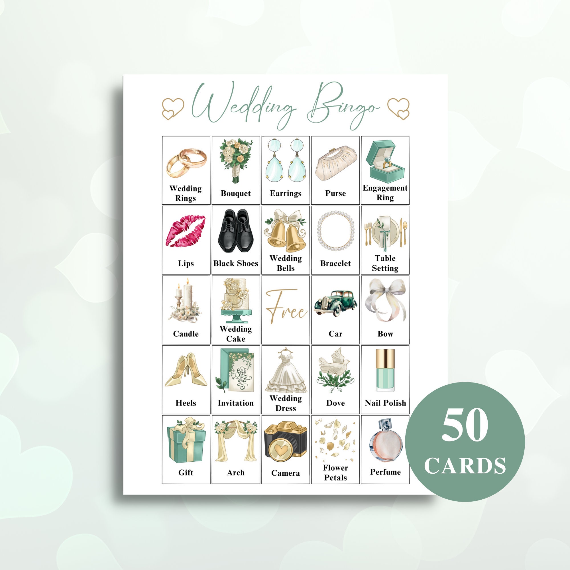 50 Printable Wedding Bingo Cards Green Wedding Picture Bingo - Etsy