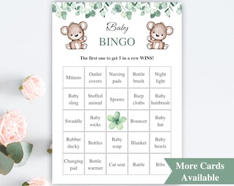 30 Printable Prefilled Baby Shower Bingo Cards | Eucalyptus Twin Baby Shower Bingo Cards | Teddy Bear Baby Shower Games | DOWNLOAD