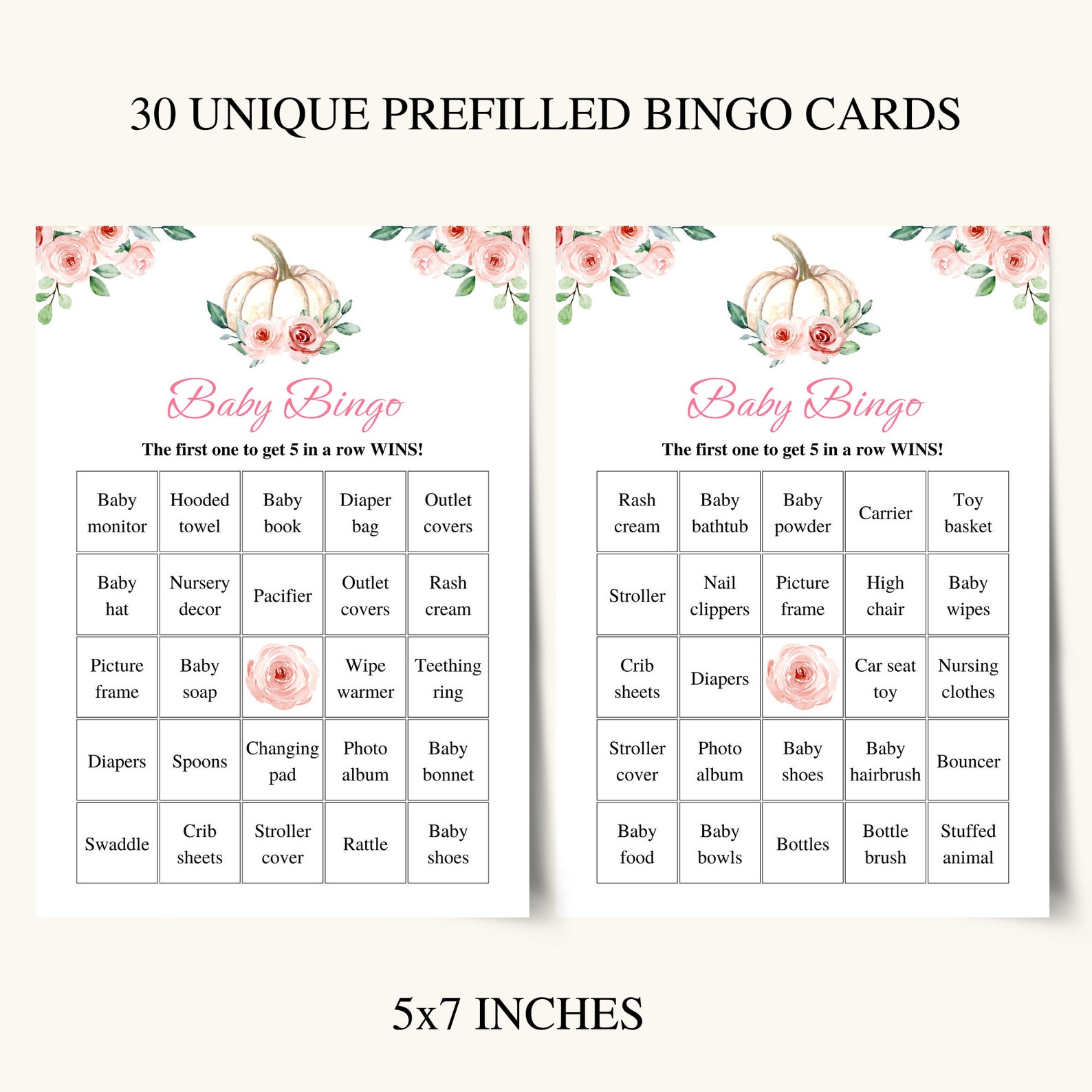 30 Printable Floral Pumpkin Baby Shower Bingo Cards 5x7 - Etsy