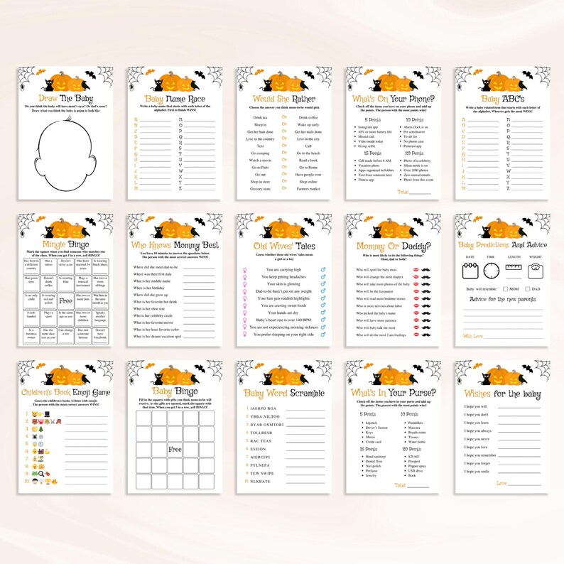 30 Printable Spooky Baby Shower Games: Halloween Baby Shower Game Bundle, Little Boo Baby Shower Games, Pumpkin Baby Shower Games, DOWNLOAD image 6