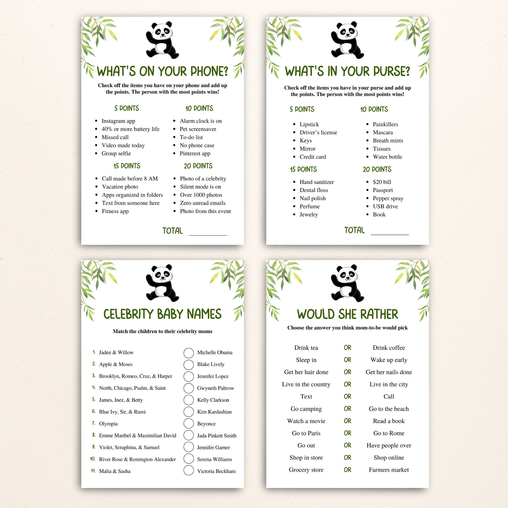 16 Printable Panda Baby Shower Games, Jungle Baby Shower Games, Safari ...