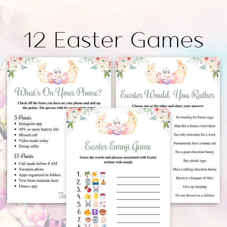 12 Printable Easter Games, Fun Easter Game Bundle, Easter Family Games