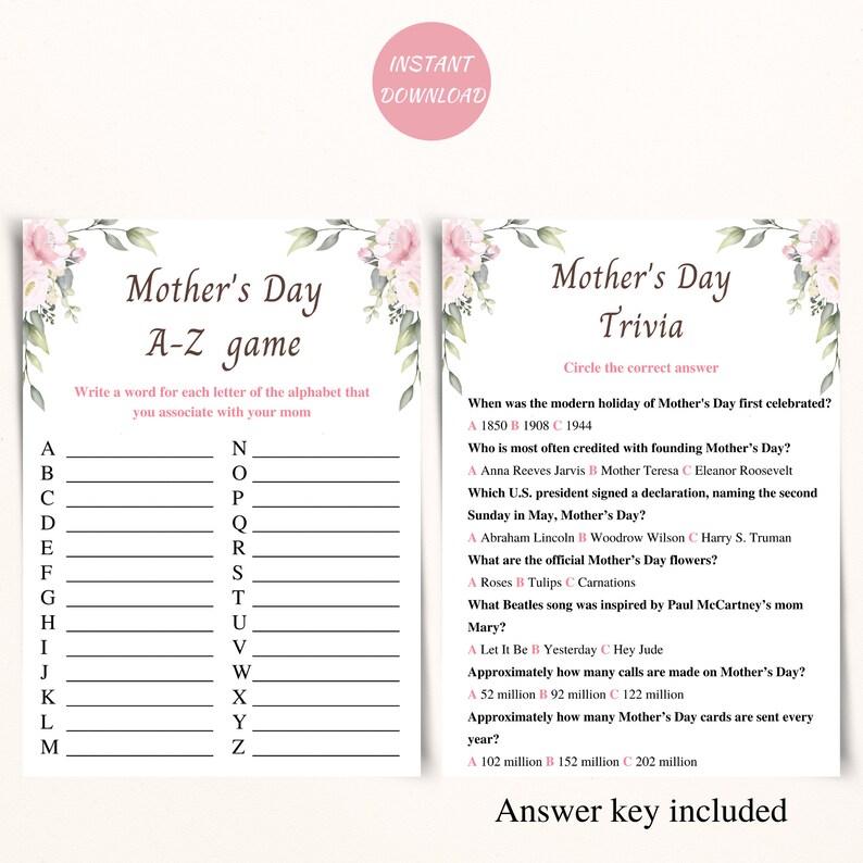 Printable Mothers Day Game Bundle, Mothers Day Games for Mothers Day ...