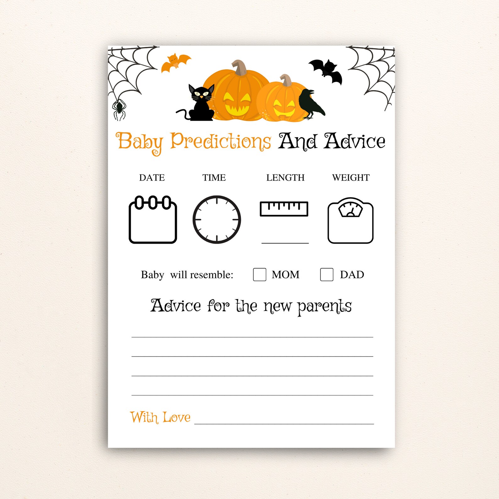16 Printable Halloween Baby Shower Games, 5x7 Halloween Baby Shower