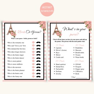 Printable Paris Bridal Shower Games, Parisian Bridal Shower Game Bundle ...