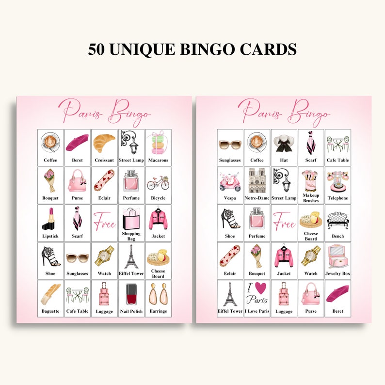50 Printable Paris Bingo Cards Paris Themed Bingo Cards for A Birthday ...