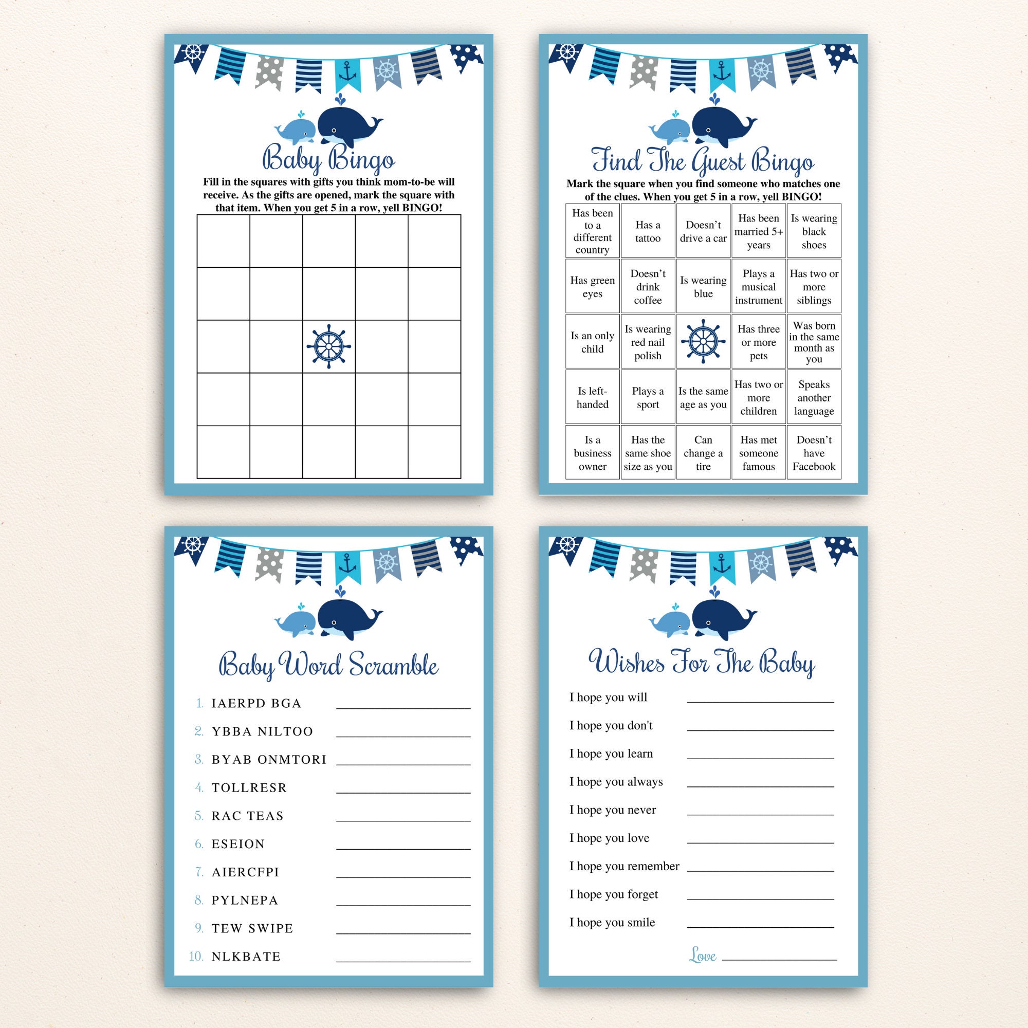16 Printable Whale Baby Shower Games, Nautical Baby Shower Games ...