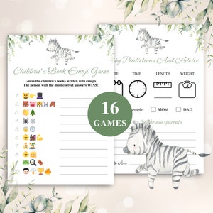 16 druckbare Zebra-Babyparty-Spiele | Dschungel-Babyparty-Spiel-Bundle | Safari-Babyparty-Spiele | Junge Tiere Babyparty Spiele DOWNLOAD