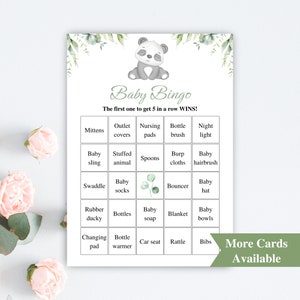 30 cartes de bingo imprimables pour baby shower de panda | Cartes de bingo préremplies pour bébé de 5 x 7 po. | Jeux de baby shower panda | TÉLÉCHARGER