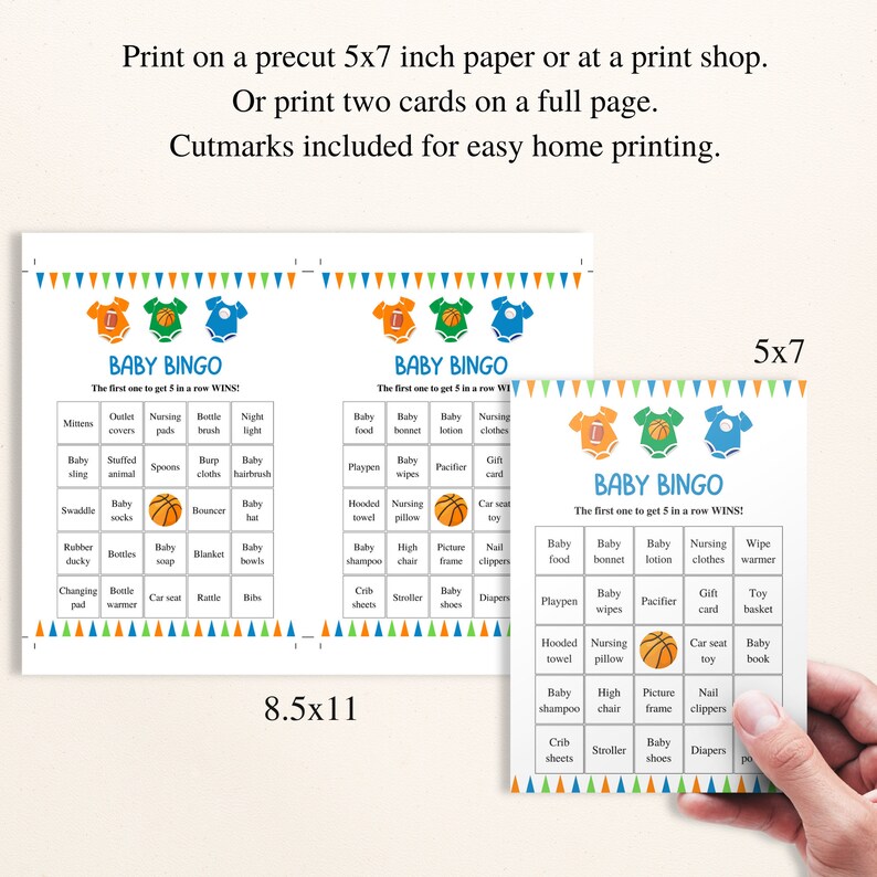 30 Printable Sports Baby Shower Bingo Cards 5x7'' Prefilled Baby Bingo ...