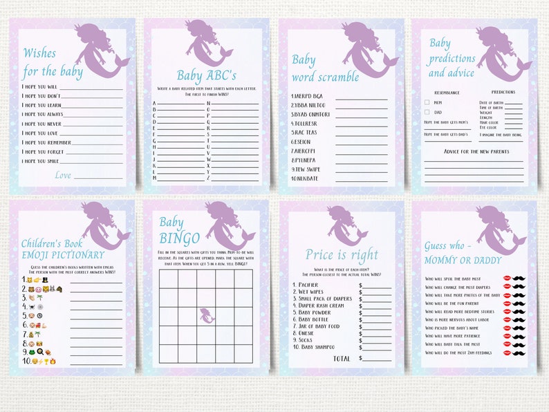 Beach Themed Baby Shower Game Pack Mermaid Baby Shower Decor Mermaid Baby Shower Games Bundle Ocean Theme Baby Shower Games Printable