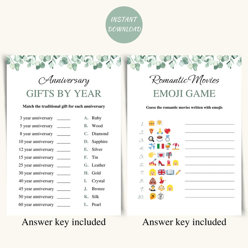 10 Printable Anniversary Games Wedding Anniversary Games Anniversary ...