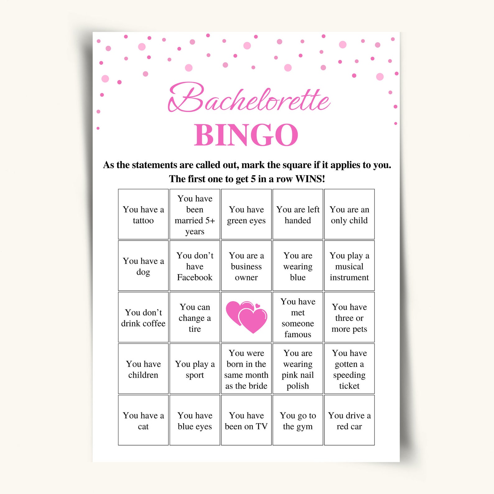 50 Printable Bachelorette Bingo Cards, 5x7 Bachelorette Party Bingo ...