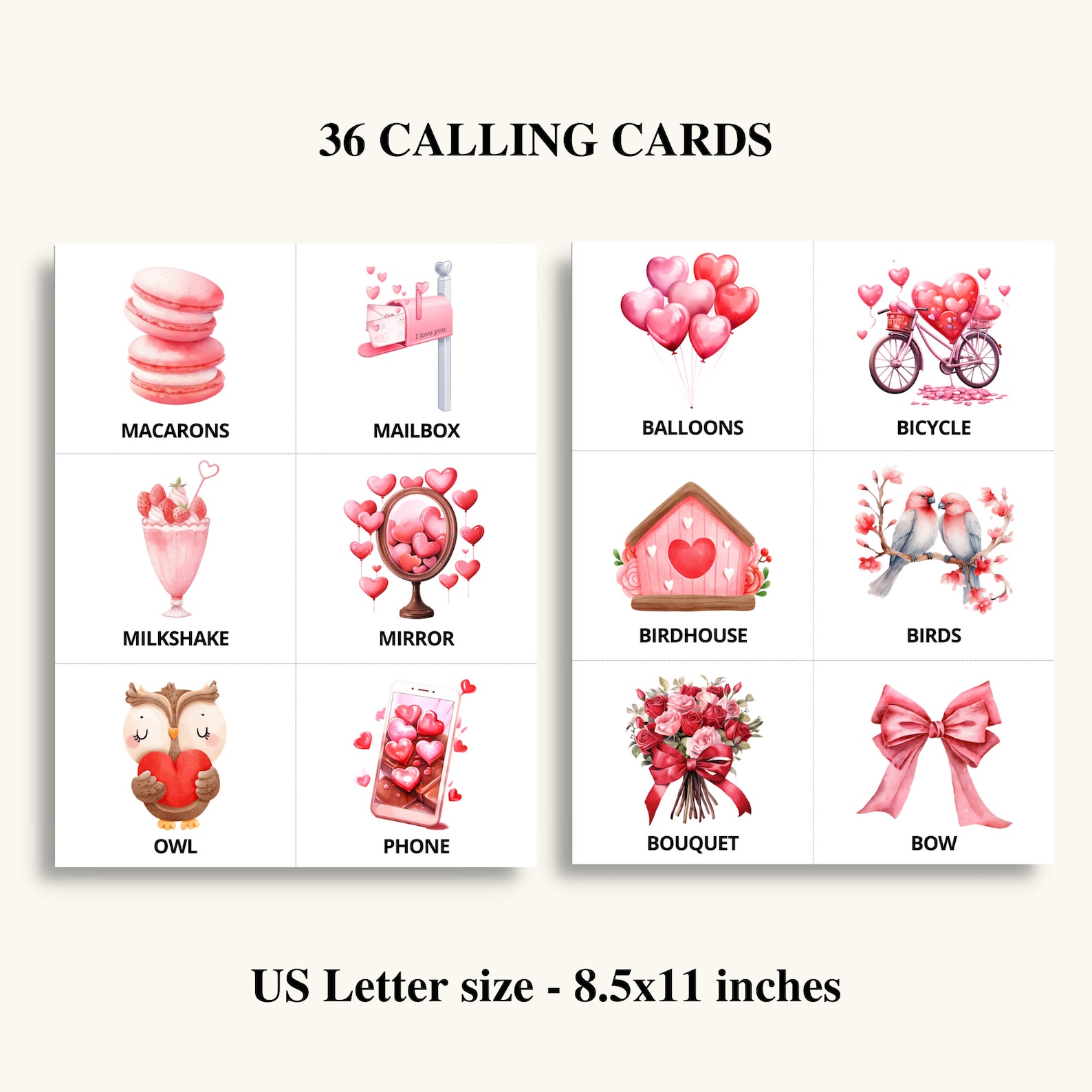 50 Printable Valentine s Day Bingo Cards Valentines Picture Bingo Valentines Party Games US