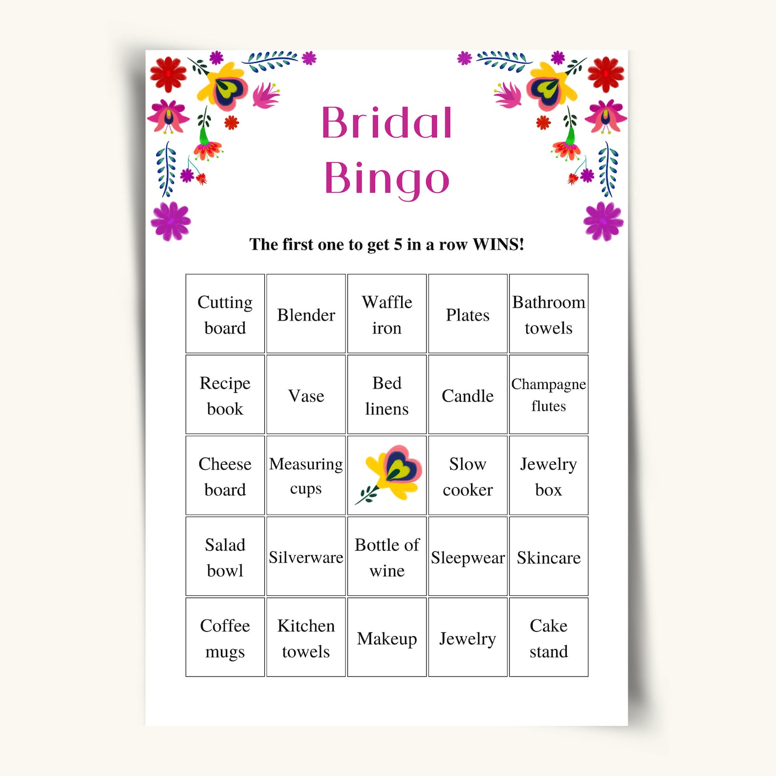 50 Printable Bridal Shower Bingo Cards, Prefilled Bridal Bingo Game