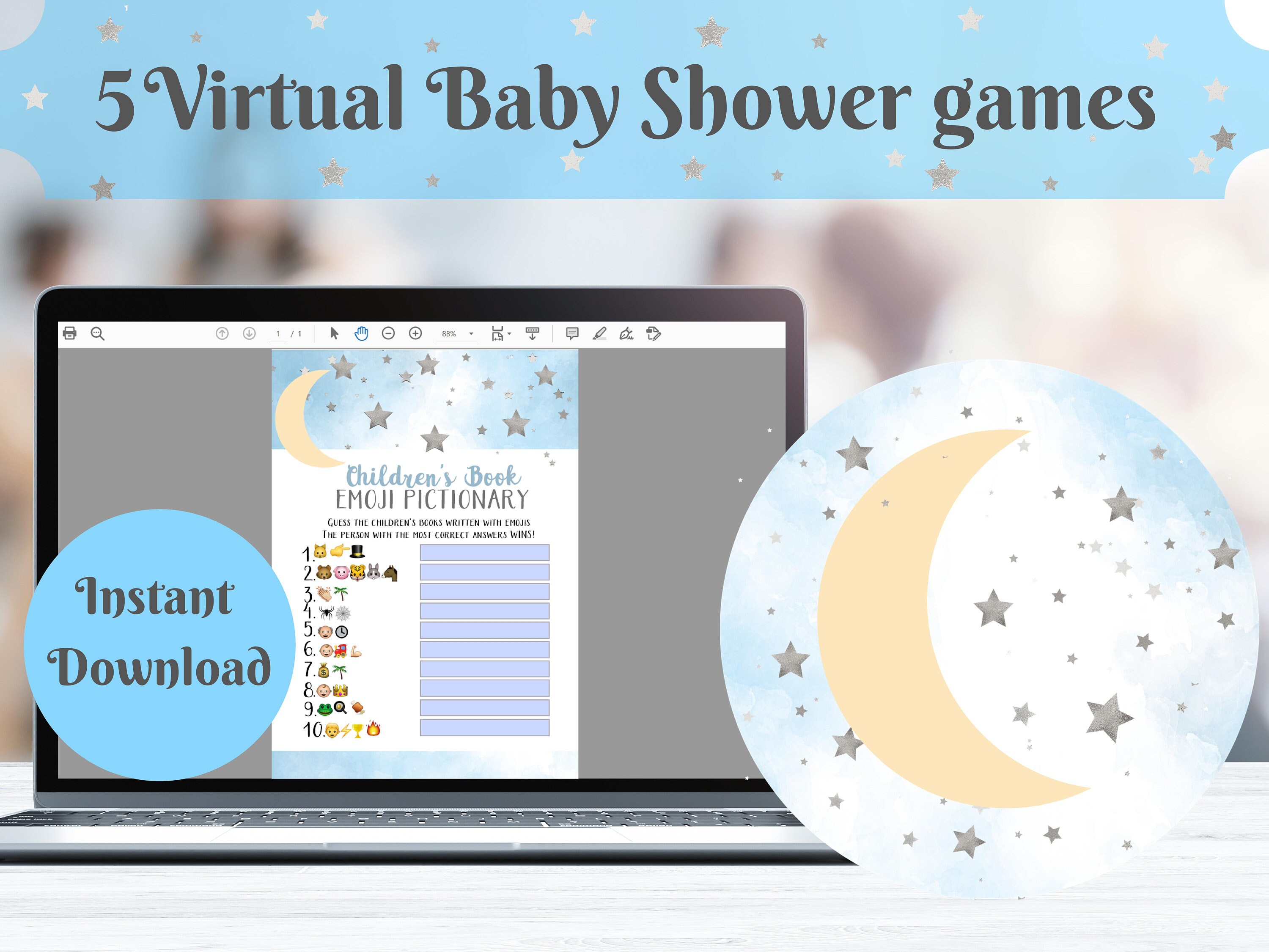 Virtual Baby Shower Games For Zoom Instant Download Moon And Etsy