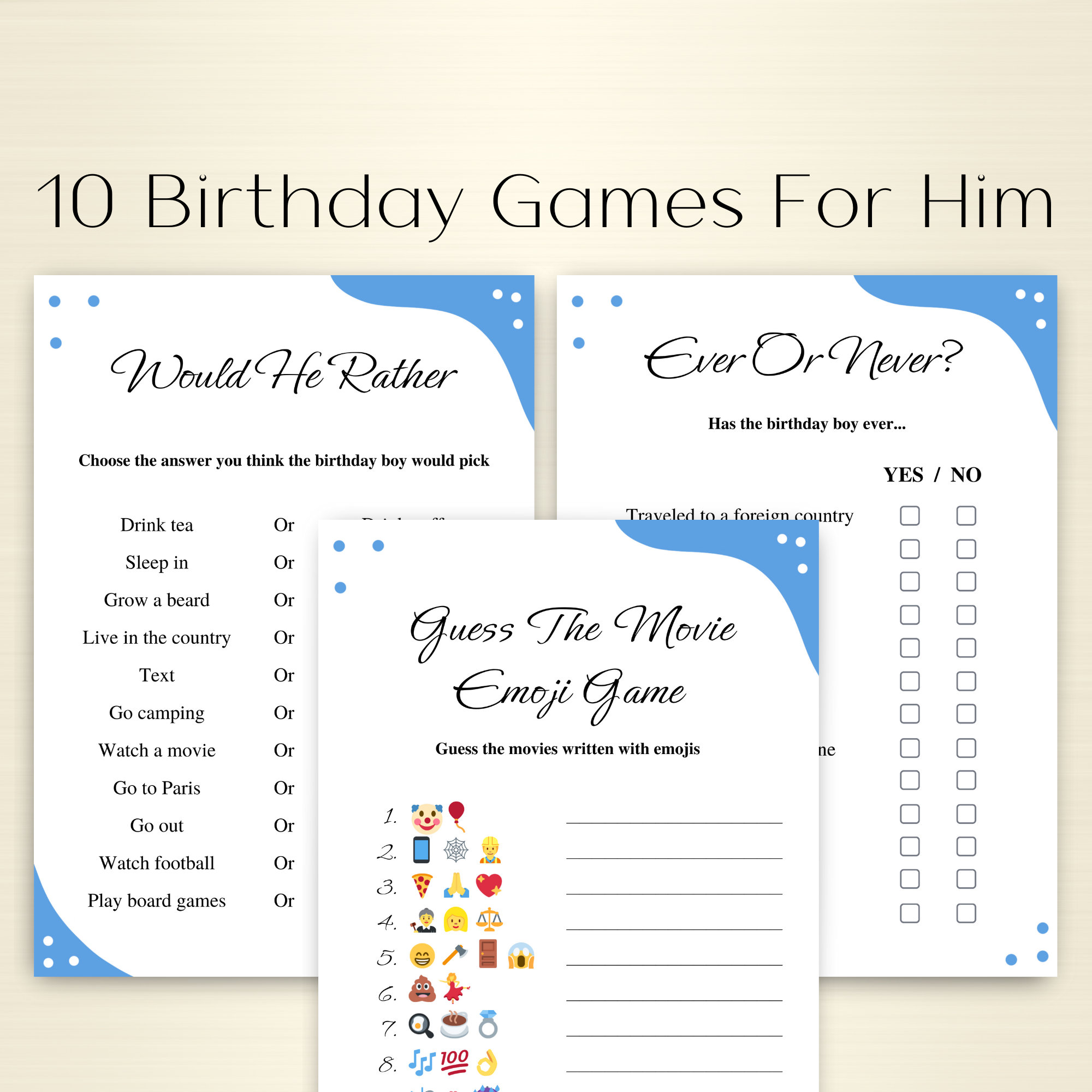 10 Printable Men's Birthday Party Games Birthday Games for Him Birthday ...