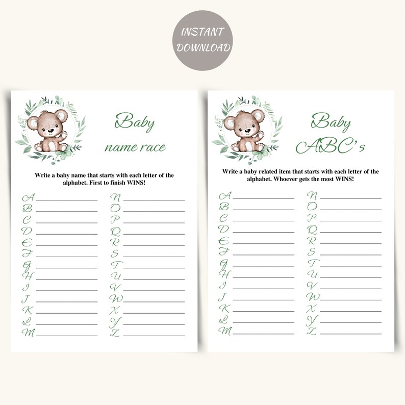 14 Printable Teddy Bear Baby Shower Games, Baby Shower Teddy Bear