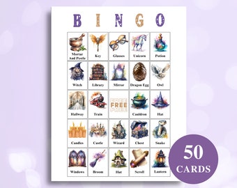 50 Printable Magic Picture Bingo Cards, Wizard Birthday Party Games, Magic Baby Shower Games, Magic Birthday Party Games, 8.5x11'' DOWNLOAD