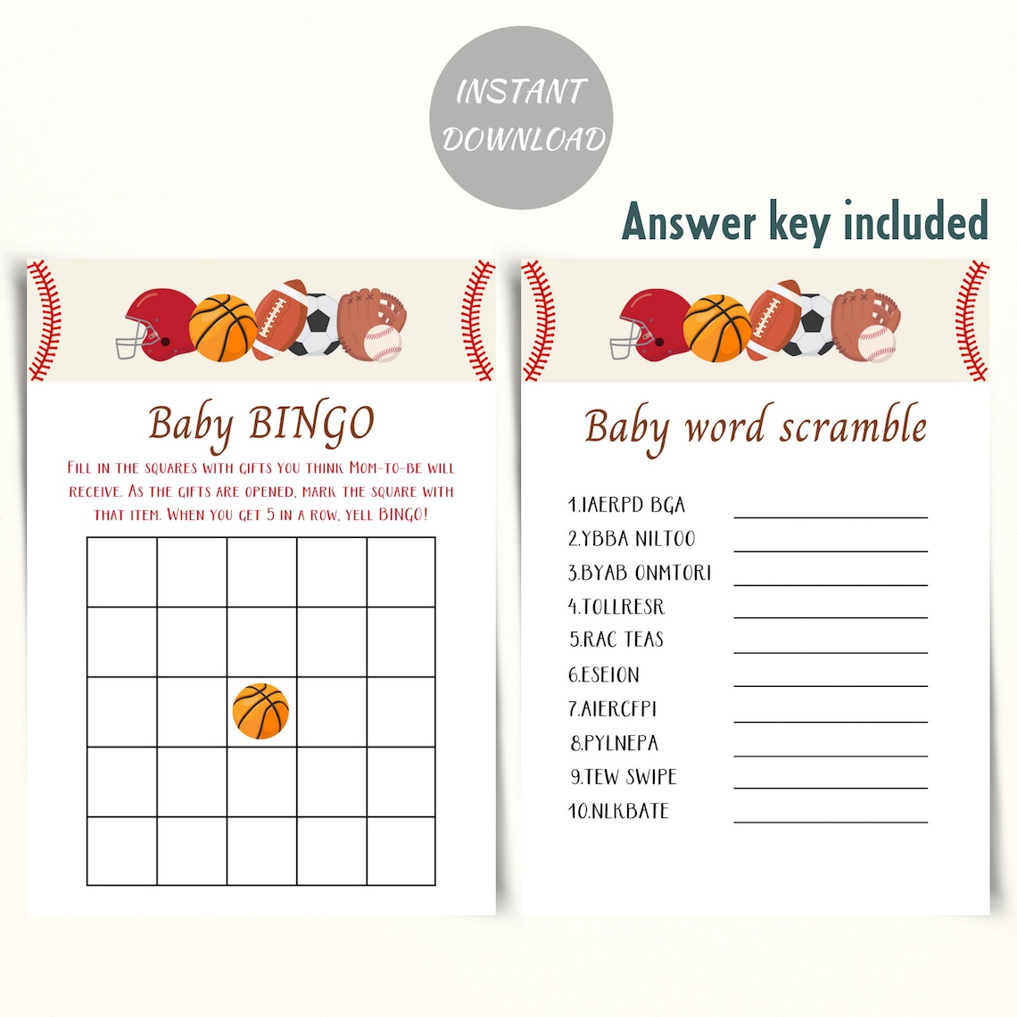 Printable Sports Themed Baby Shower Game Bundle Sports Baby Etsy