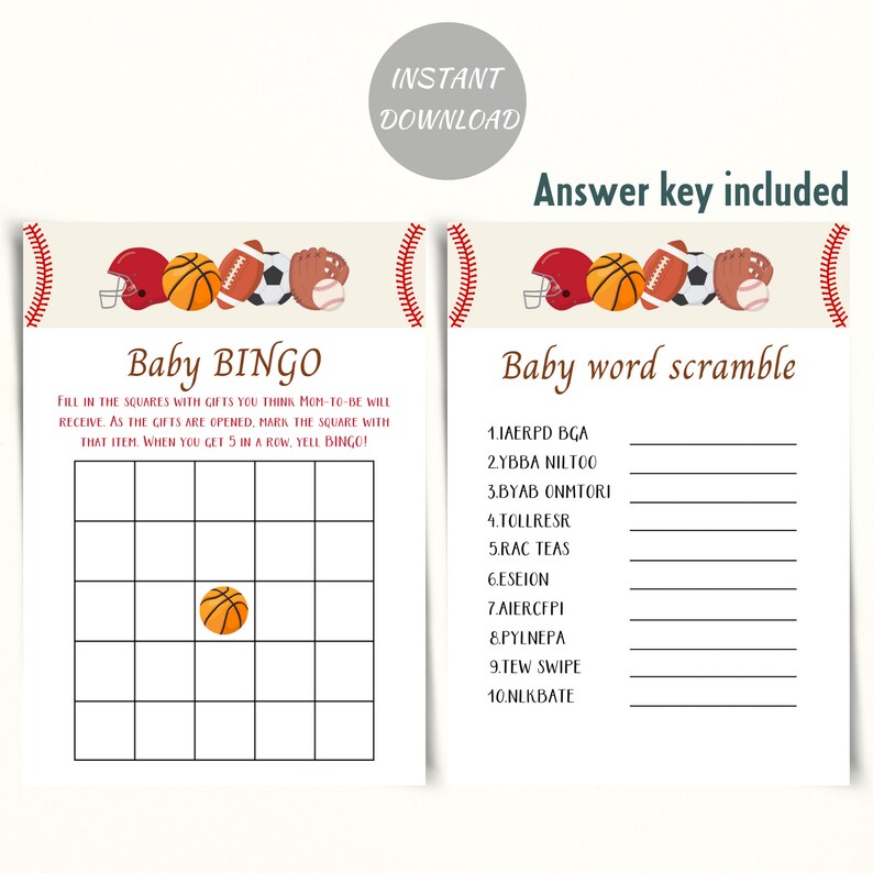 Printable Sports Themed Baby Shower Game Bundle Sports Baby Etsy