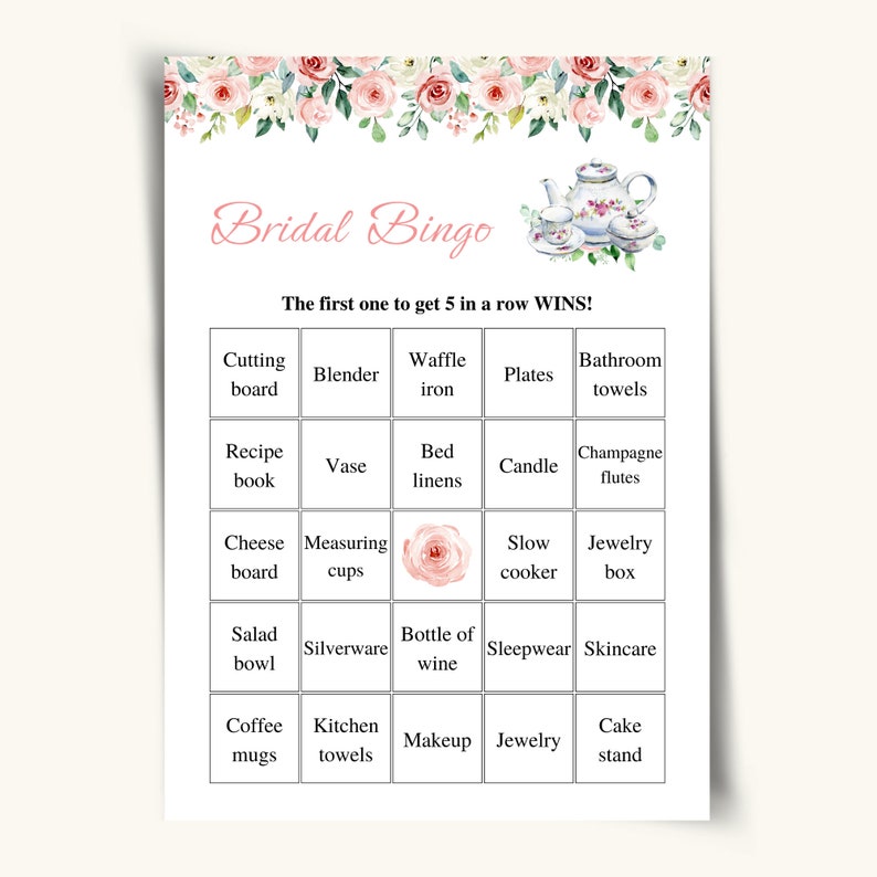 50 Printable Bridal Shower Bingo Cards, Prefilled Bridal Bingo Game