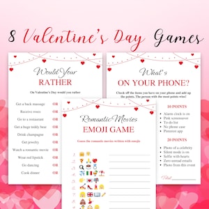8 Juegos imprimibles del Día de San Valentín / Juegos de fiesta del Día de San Valentín / Juegos del Día de San Valentín para adultos / Tamaño carta de EE. UU. y A4 incluidos / DESCARGAR