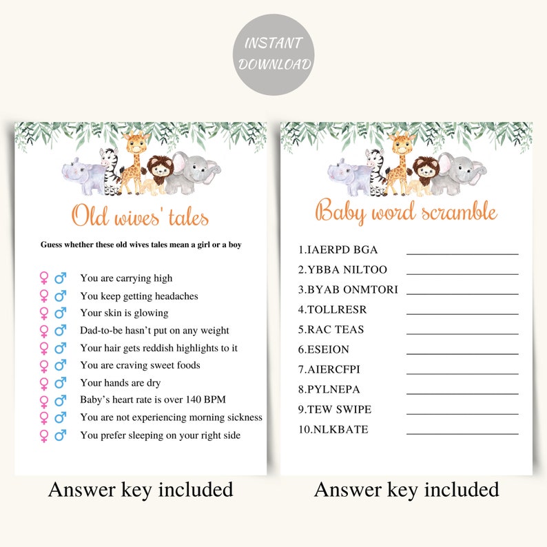 8 Printable Safari Baby Shower Games Safari Animals Baby - Etsy