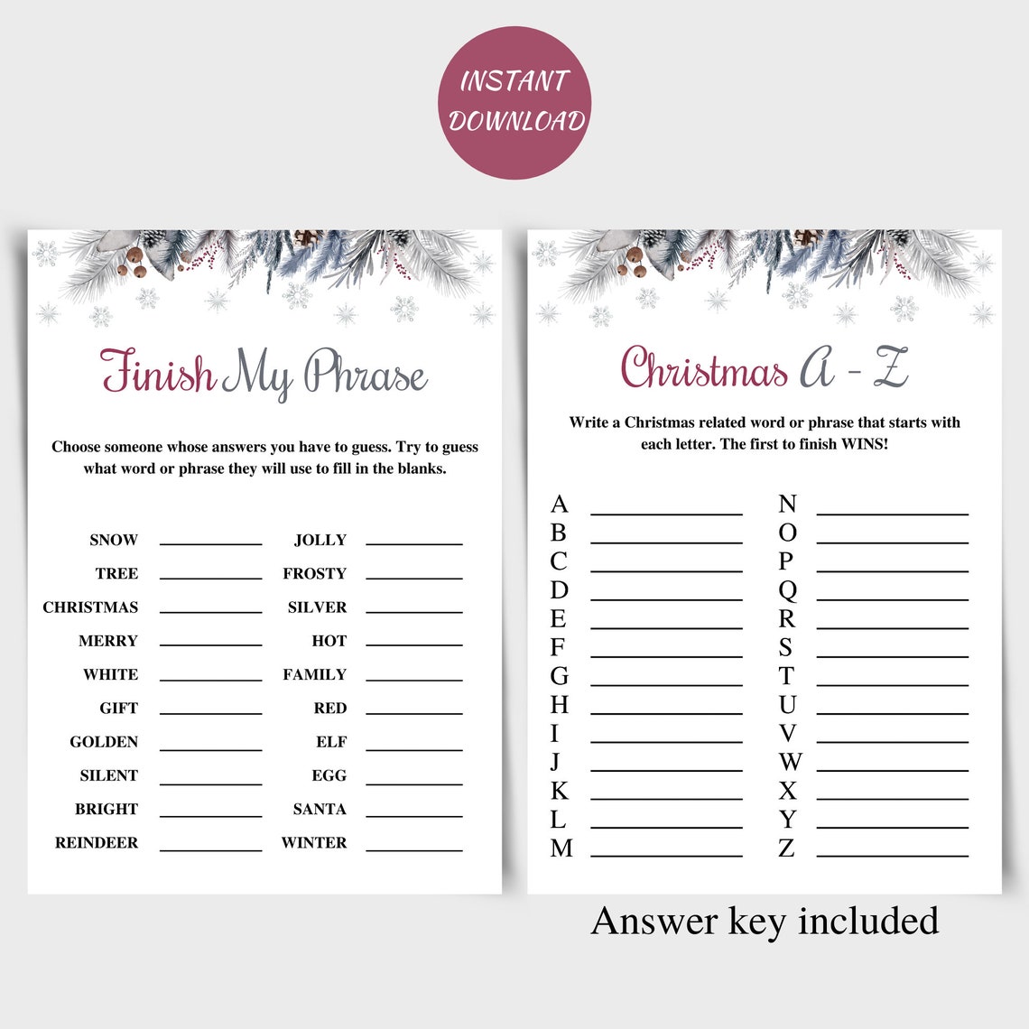 8 Printable Christmas Games, Printable Xmas Game Pack, Holiday Party ...