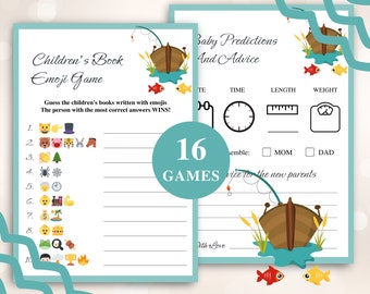 16 Printable Fishing Baby Shower Games | Gone Fishing Baby Shower Game Bundle | Fish Baby Shower | We’re Reel Excited Baby Shower | DOWNLOAD