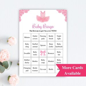 30 Printable Tutu Baby Shower Bingo Cards: Prefilled Gift Bingo, Ballerina Theme DOWNLOAD