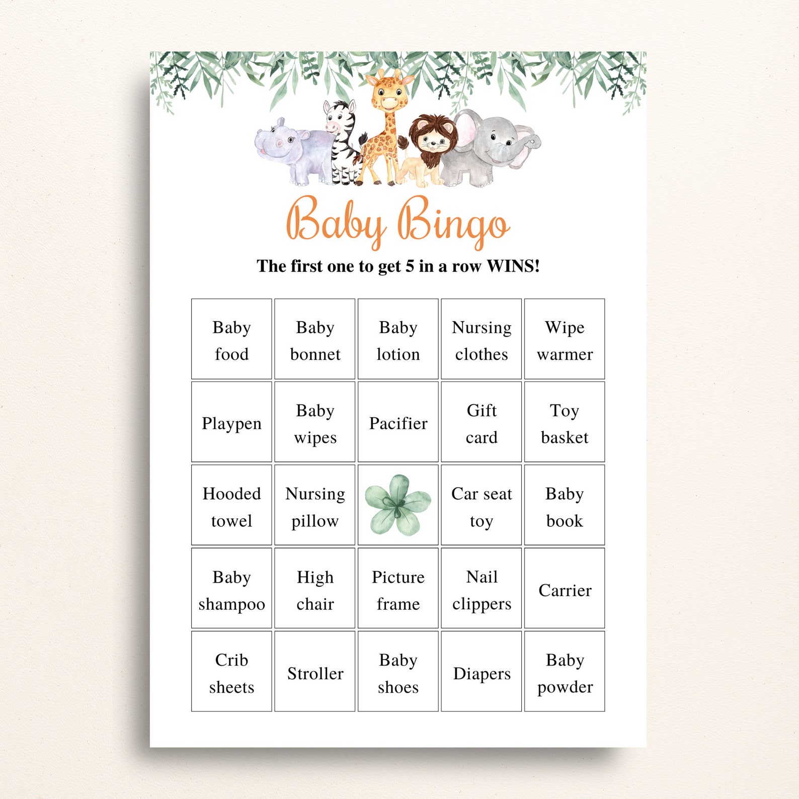 30 Printable Prefilled Baby Shower Bingo Cards, Safari Baby Shower ...